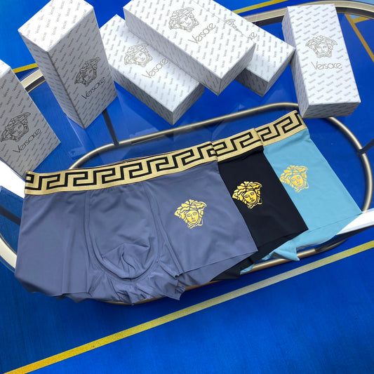 Versace Blue Grey Gold Key Large Face Boxer Briefs, image 1