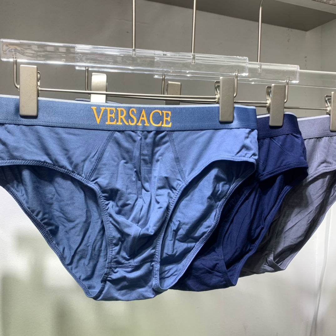 Versace Navy Gold Front Waist Lettering Men's Briefs, image 3