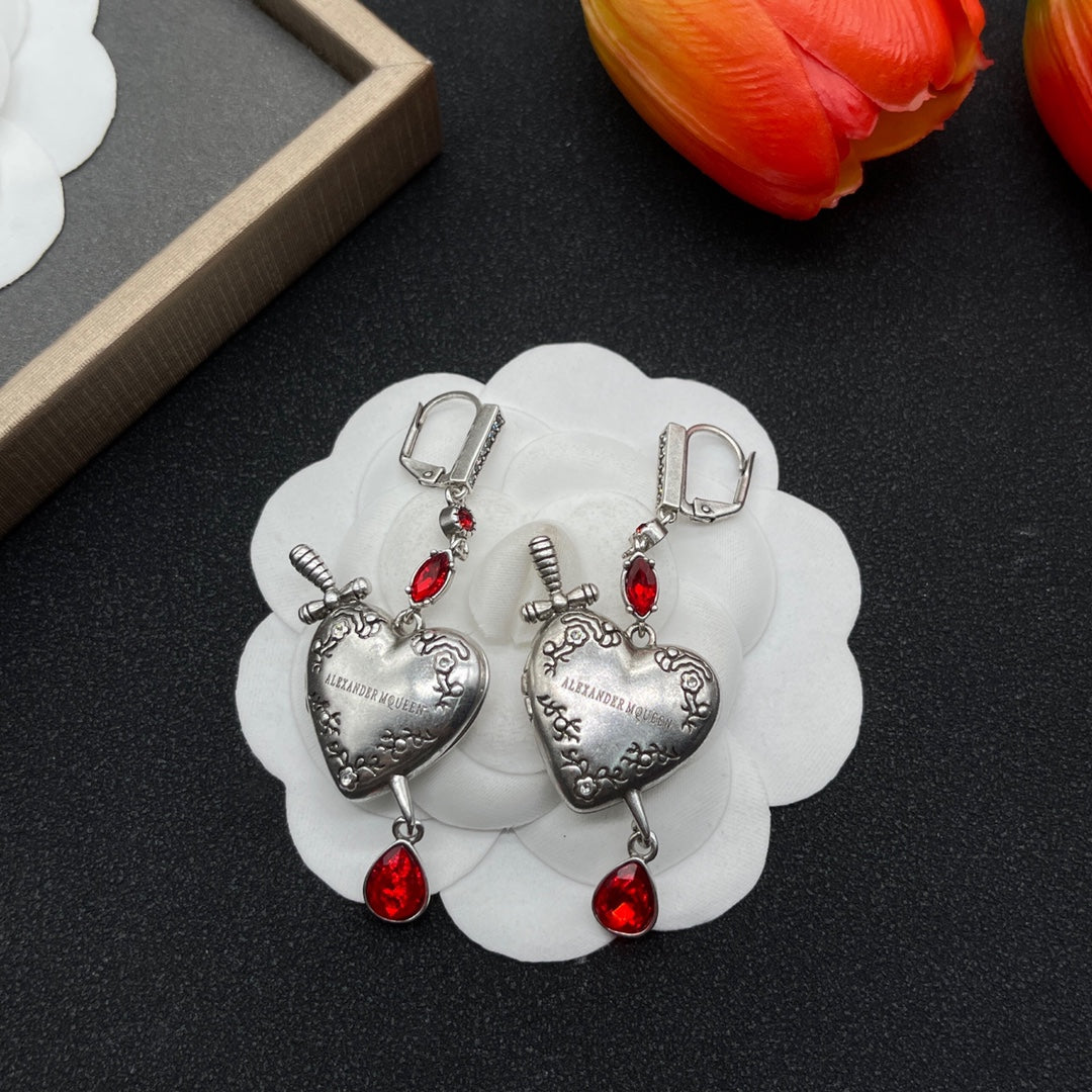 Alexander McQueen Crystal Petal Drop earrings in Silver & Red, main view
