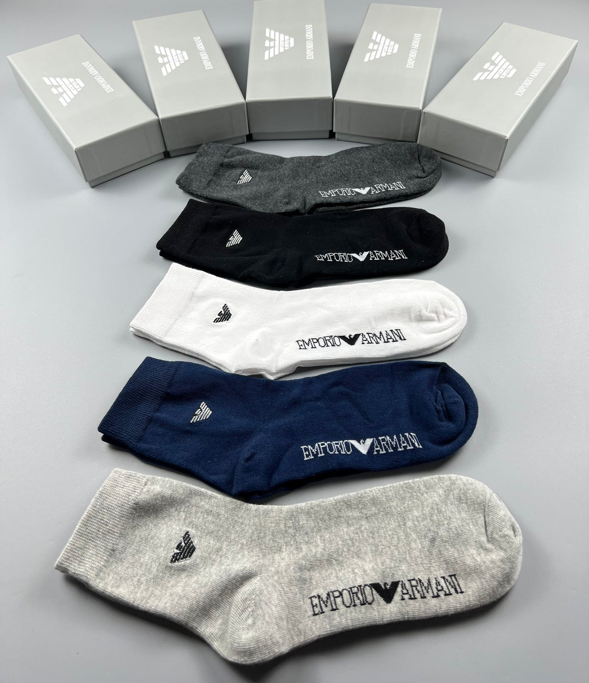 Emporio Armani White Grey Navy Small Wing No-Show Socks, image 9