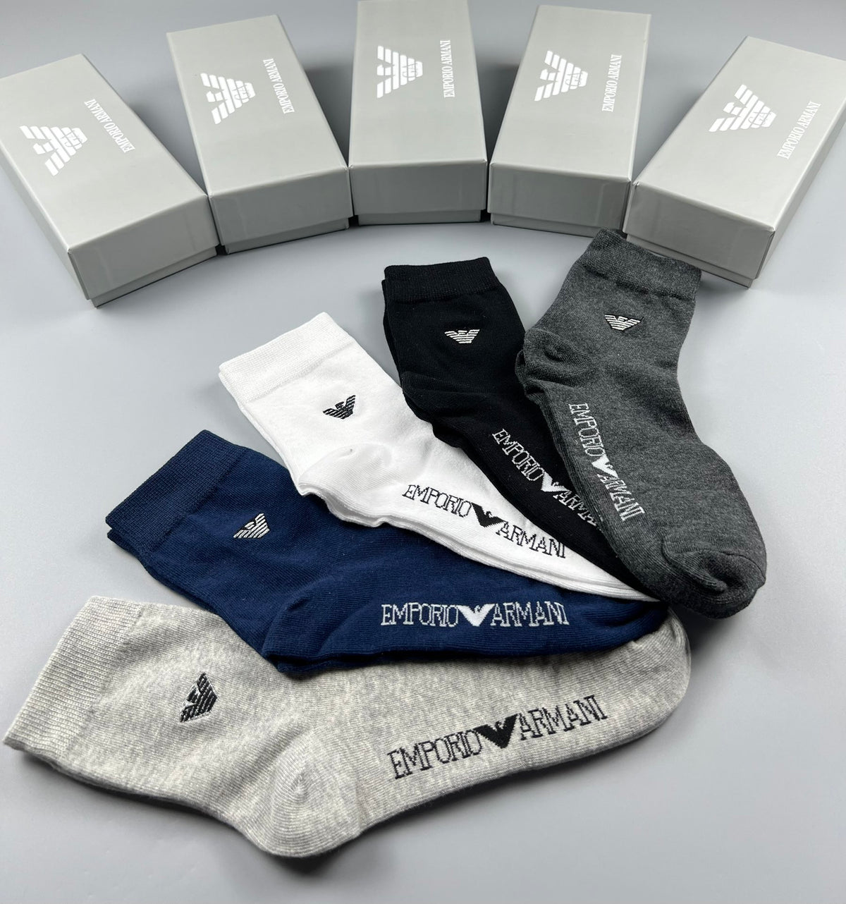Emporio Armani White Grey Navy Small Wing No-Show Socks, image 7