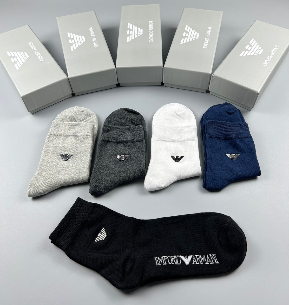 Emporio Armani White Grey Navy Small Wing No-Show Socks, image 5