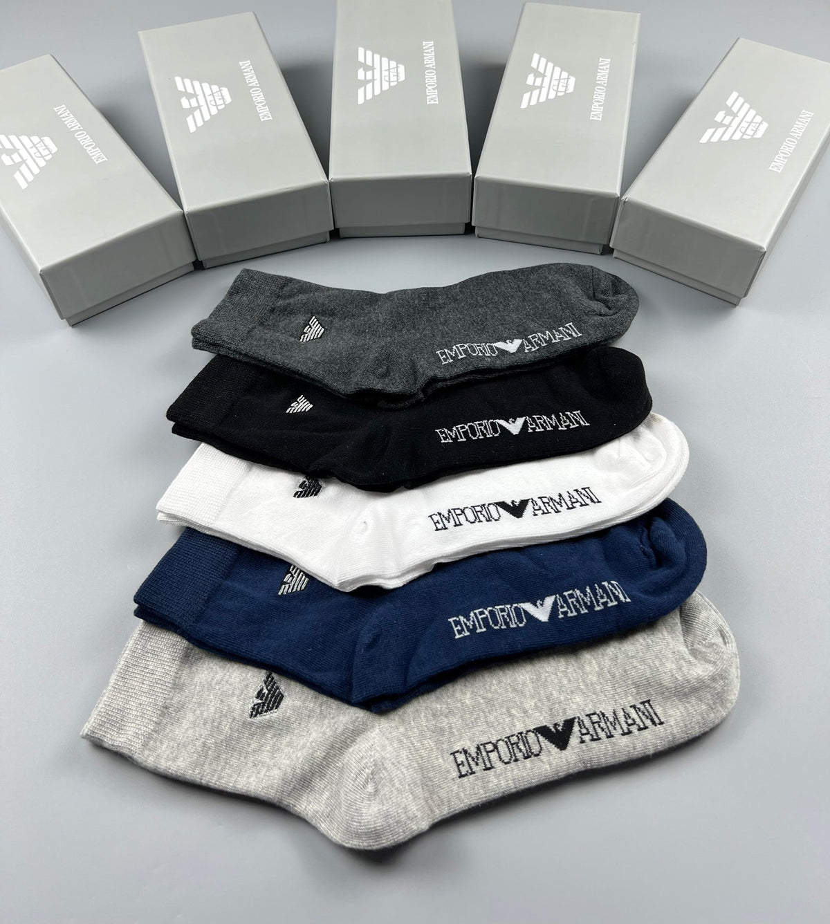 Emporio Armani White Grey Navy Small Wing No-Show Socks, image 6