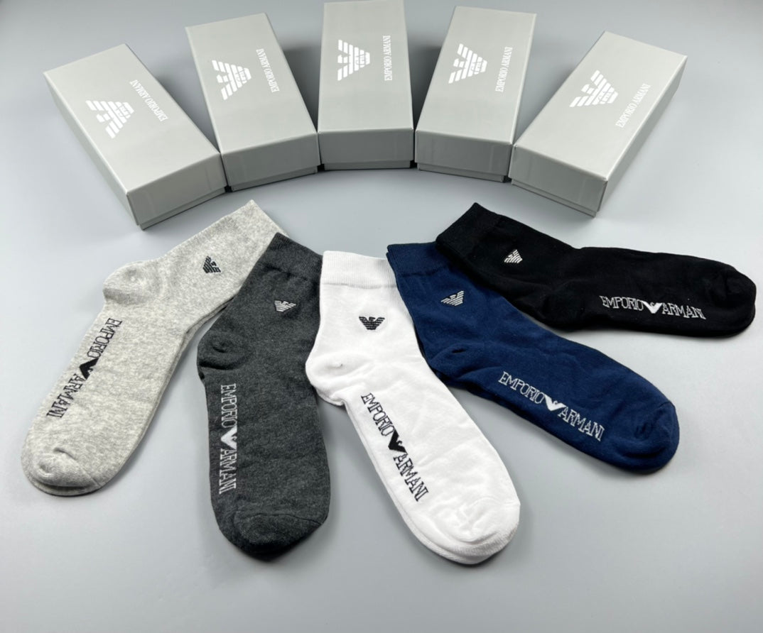 Emporio Armani White Grey Navy Small Wing No-Show Socks, image 3