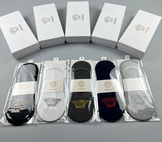 Versace Packaged Grey White Black Medusa Motif No-Show Socks, image 1
