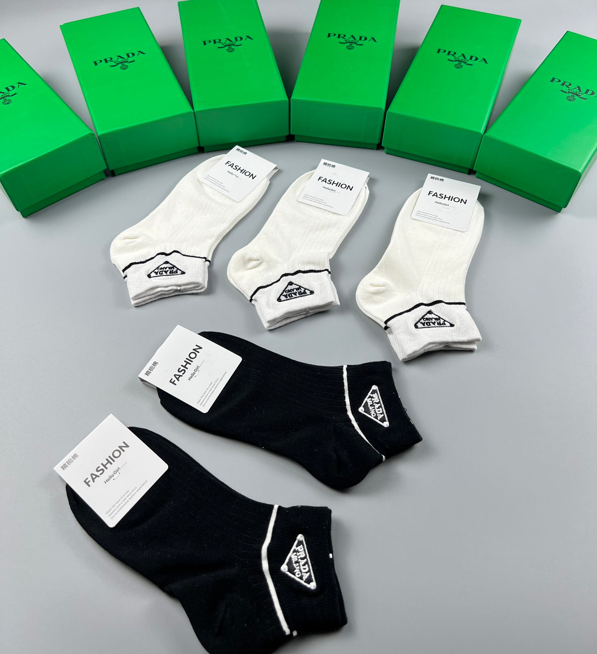 Prada Black White Small Triangle Motifs Ankle Socks, image 4