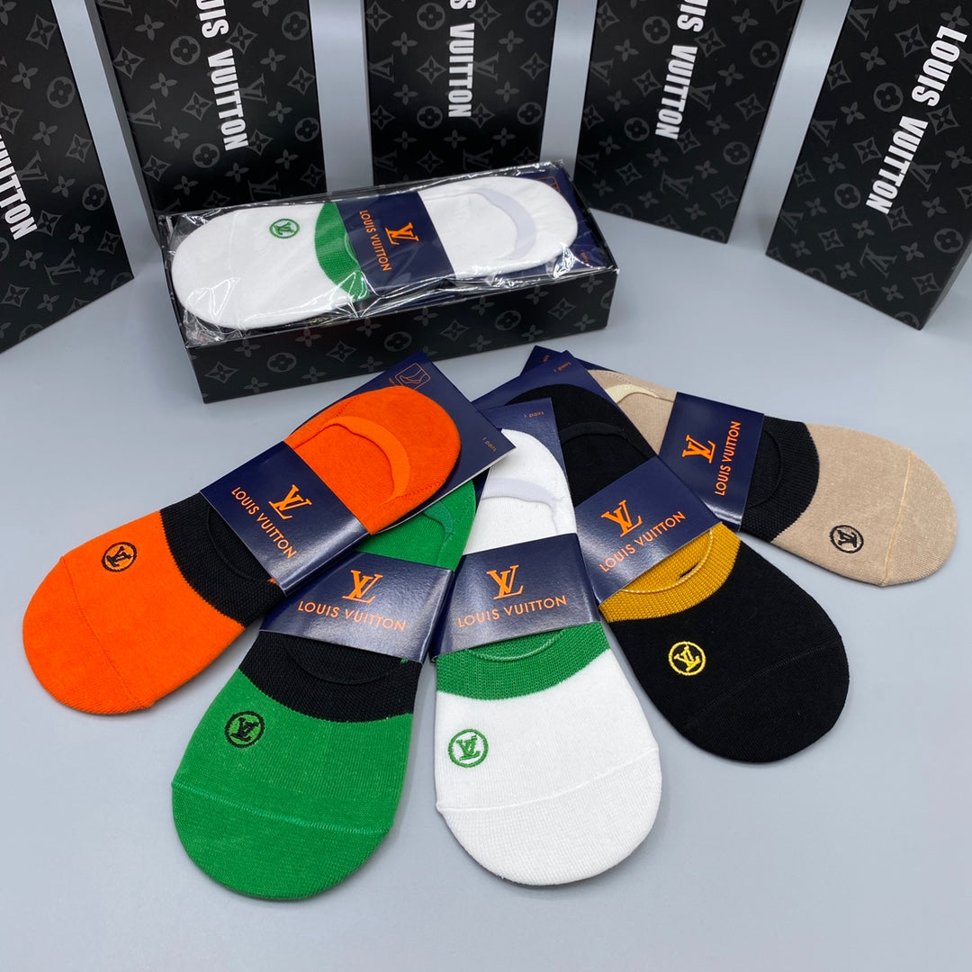 Louis Vuitton Bright Green Orange Packaged Blocks No-Show Socks, image 3