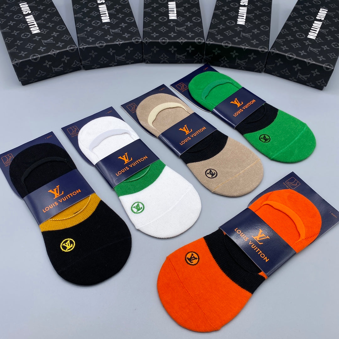 Louis Vuitton Bright Green Orange Packaged Blocks No-Show Socks, image 6