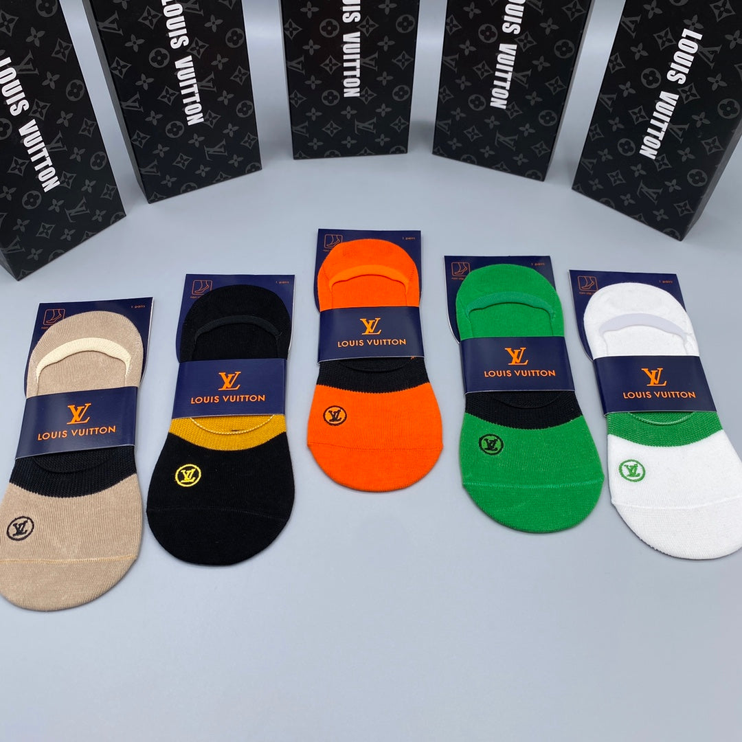 Louis Vuitton Bright Green Orange Packaged Blocks No-Show Socks, image 4