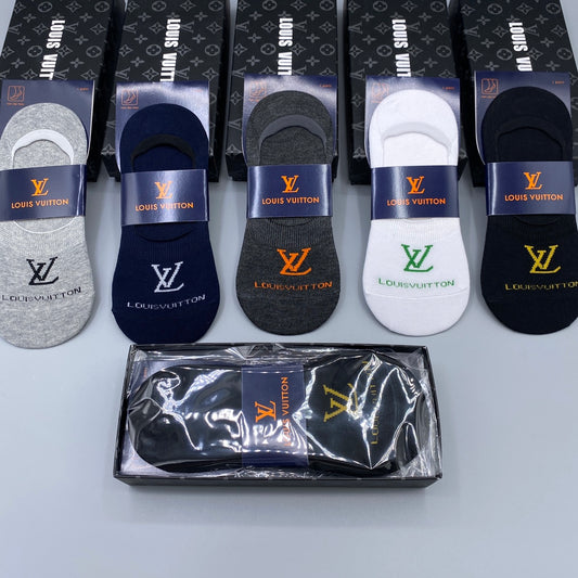 Louis Vuitton Black White Navy Packaged Monogram No-Show Socks, image 1