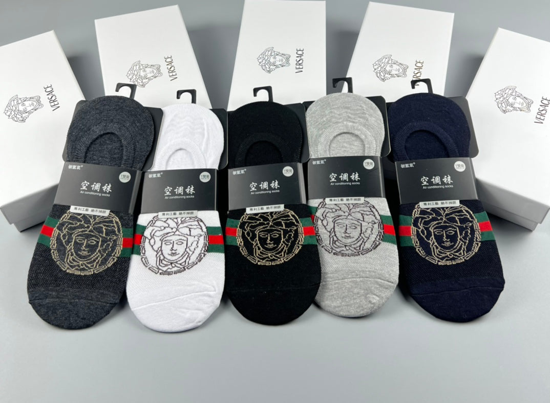 Versace Grey Black Coloured Round Motifs No-Show Socks, image 4