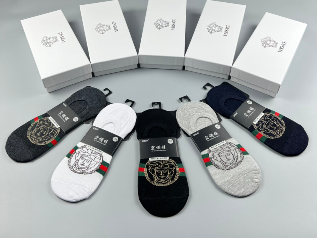 Versace Grey Black Coloured Round Motifs No-Show Socks, image 2