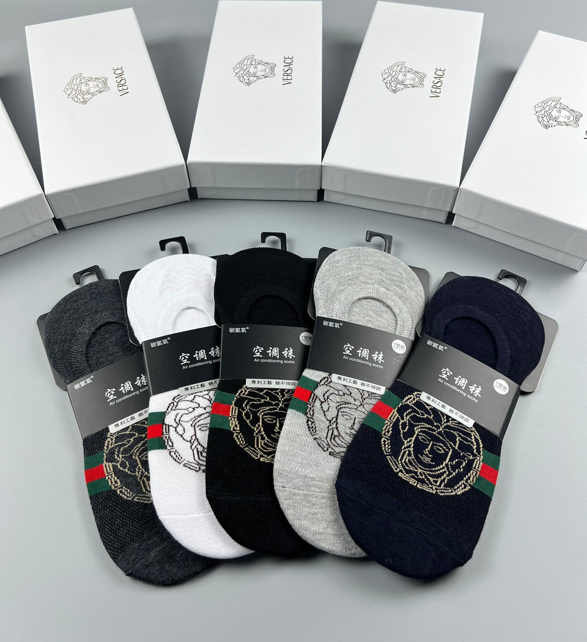 Versace Grey Black Coloured Round Motifs No-Show Socks, image 7