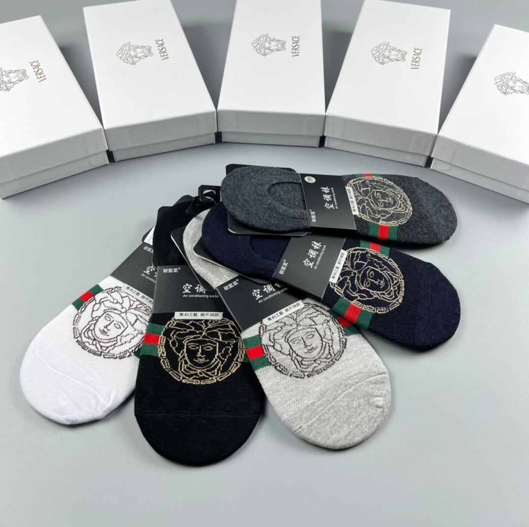 Versace Grey Black Coloured Round Motifs No-Show Socks, image 6