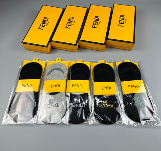 Fendi Black Grey Packaged Yellow Bands No-Show Socks, image 1