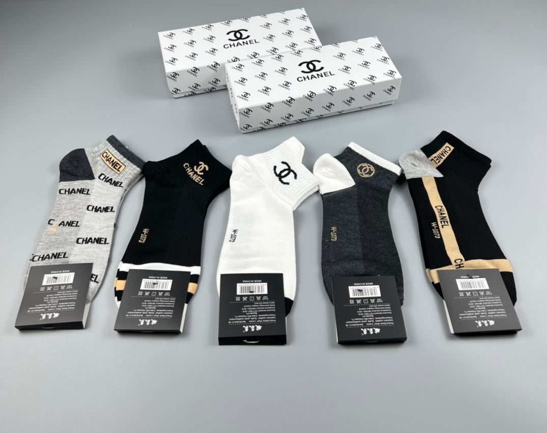 Chanel Black White Gold Letter Side Panels Crew Socks, image 5