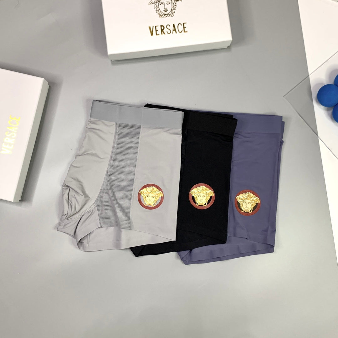 Versace Purple Black Gold Round Leg Patch Boxer Briefs, image 2
