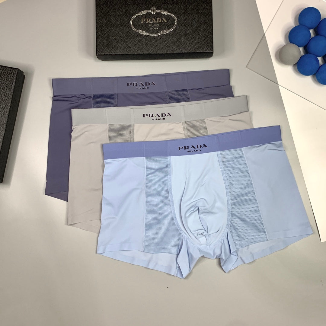 Prada Light Blue Beige Grey Small Waist Text Boxer Briefs, image 5