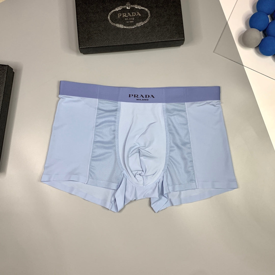 Prada Light Blue Beige Grey Small Waist Text Boxer Briefs, image 4