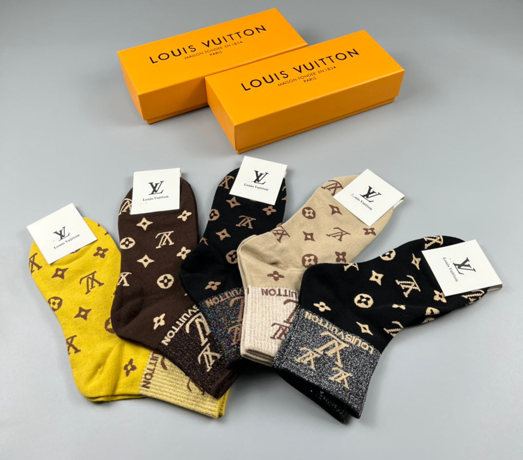 Louis Vuitton Bright Yellow Neutral Flower Pattern Crew Socks, image 3
