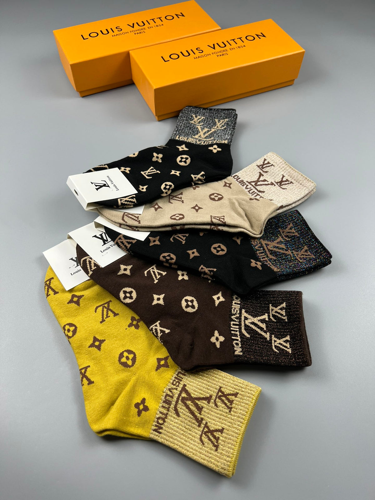 Louis Vuitton Bright Yellow Neutral Flower Pattern Crew Socks, image 8