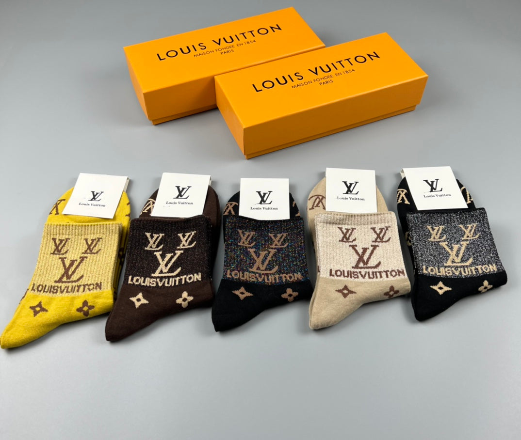 Louis Vuitton Bright Yellow Neutral Flower Pattern Crew Socks, image 6