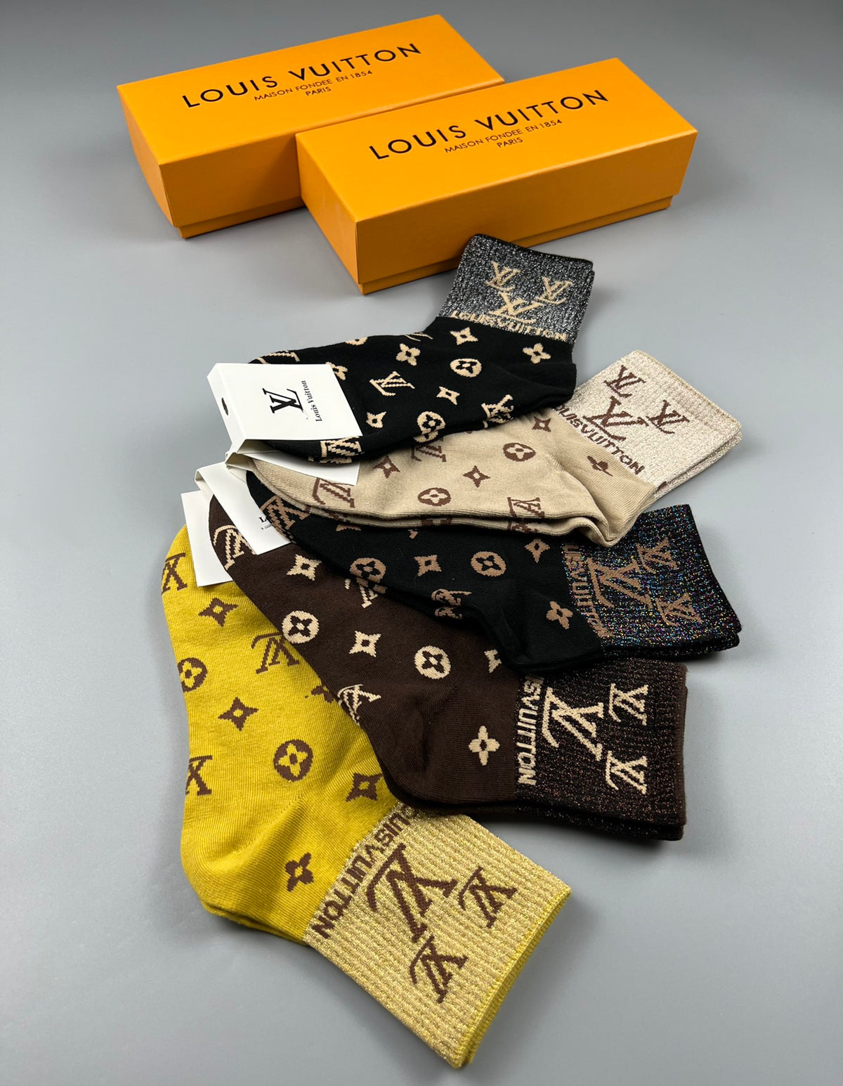 Louis Vuitton Bright Yellow Neutral Flower Pattern Crew Socks, image 5