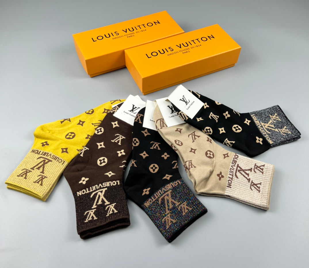 Louis Vuitton Bright Yellow Neutral Flower Pattern Crew Socks, image 2