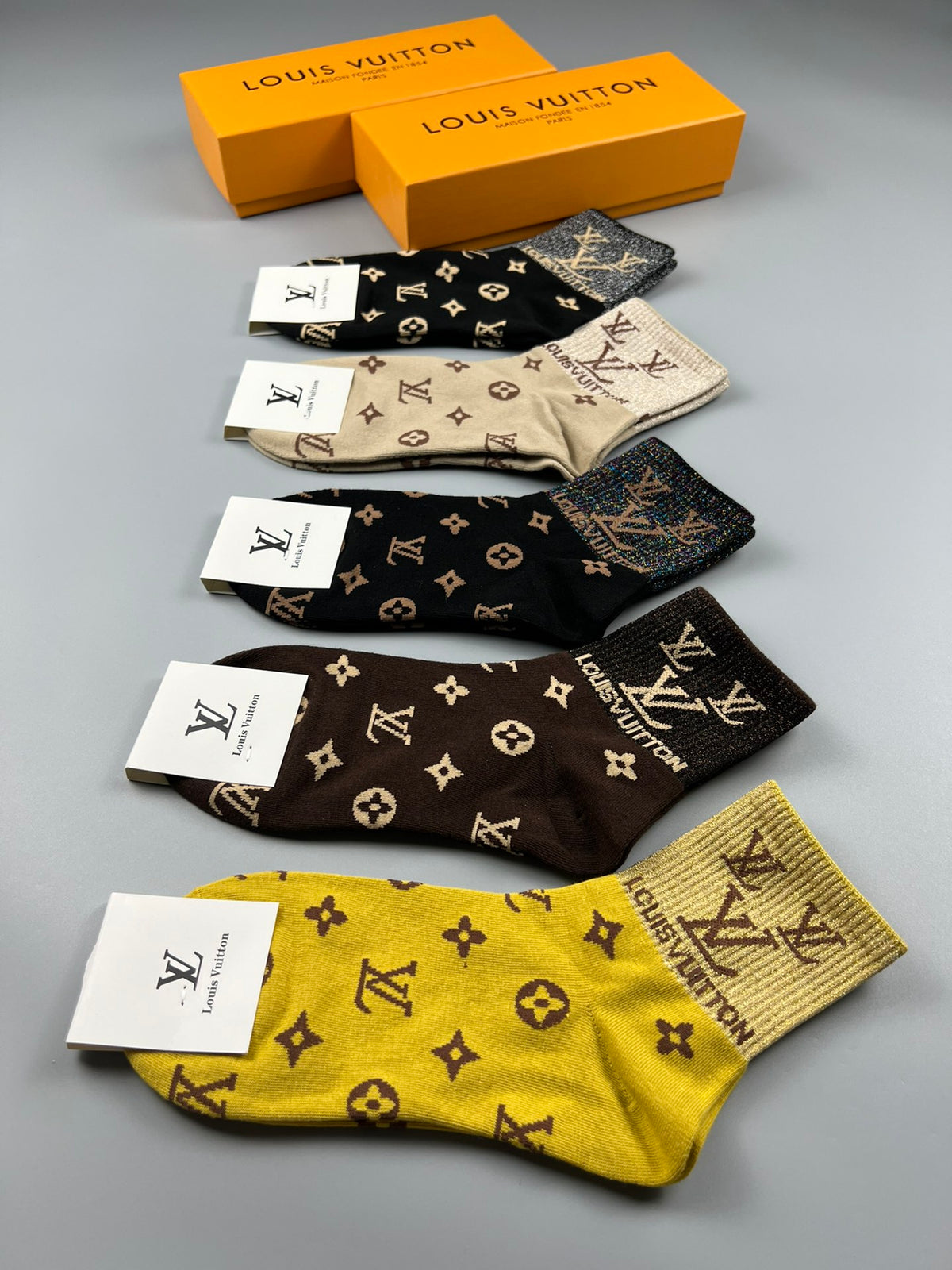 Louis Vuitton Bright Yellow Neutral Flower Pattern Crew Socks, image 9