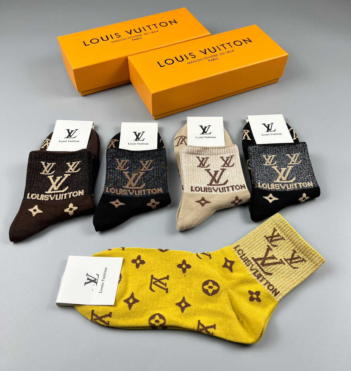 Louis Vuitton Bright Yellow Neutral Flower Pattern Crew Socks, image 7