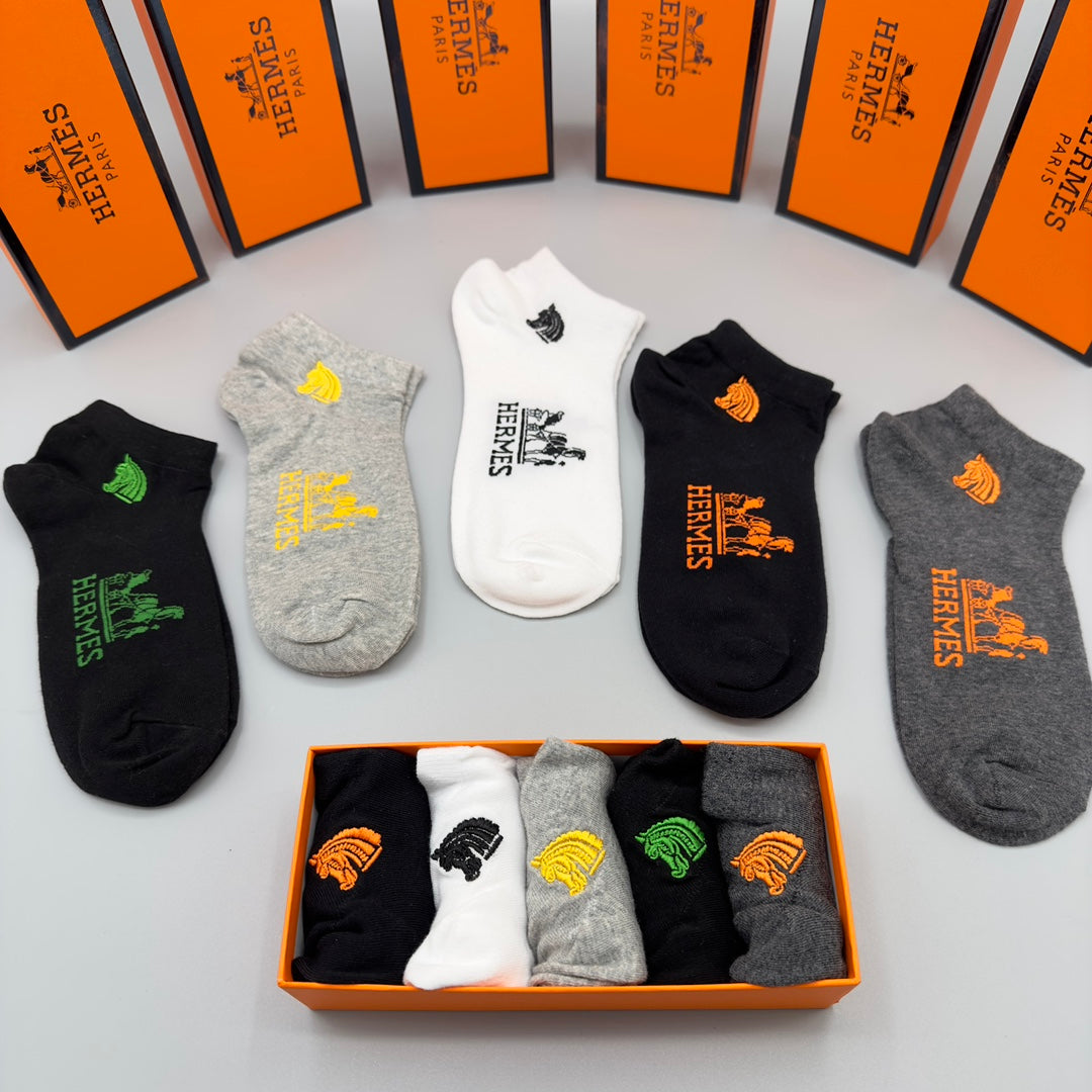 Hermès Black White Grey Large H Motif No-Show Socks, image 8