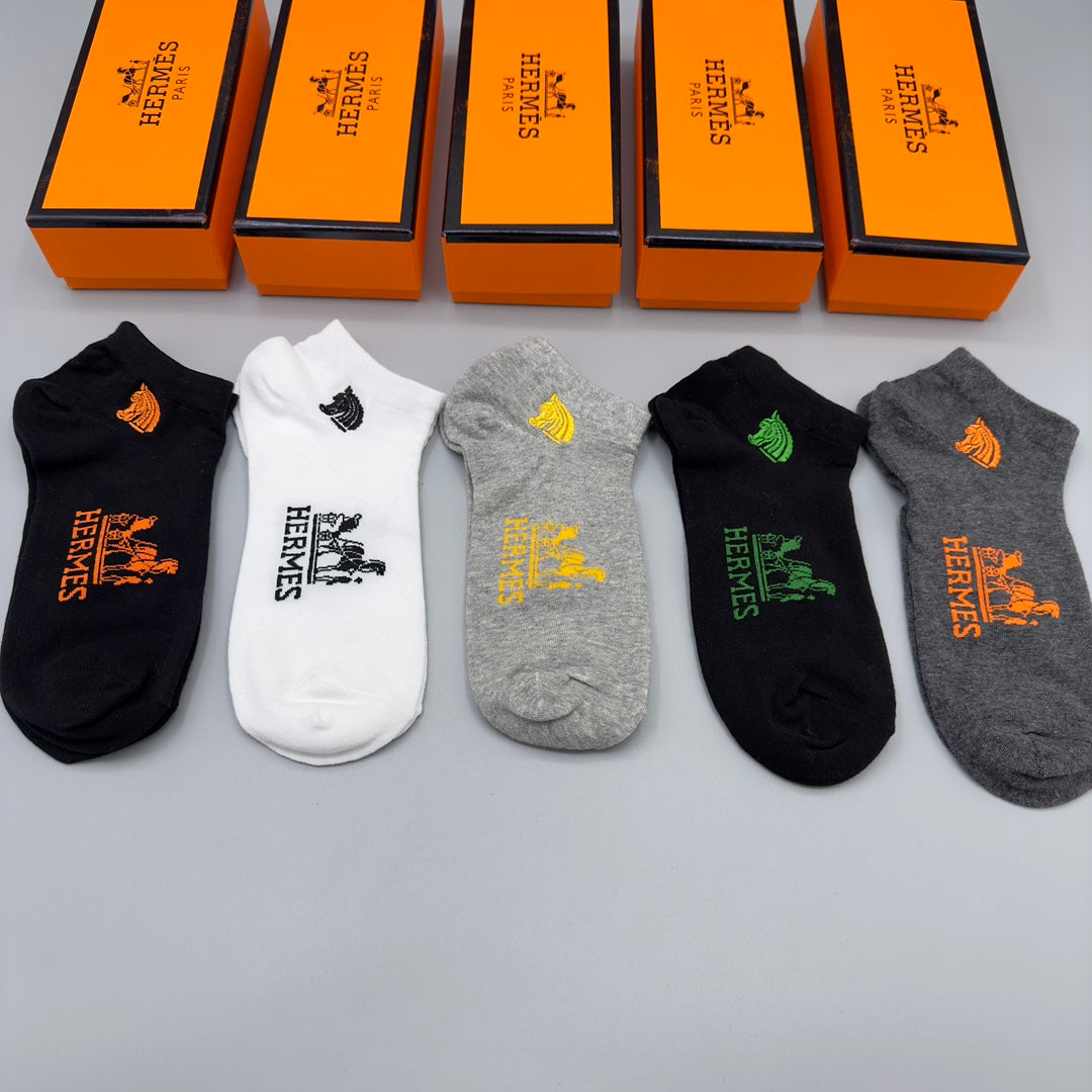 Hermès Black White Grey Large H Motif No-Show Socks, image 4