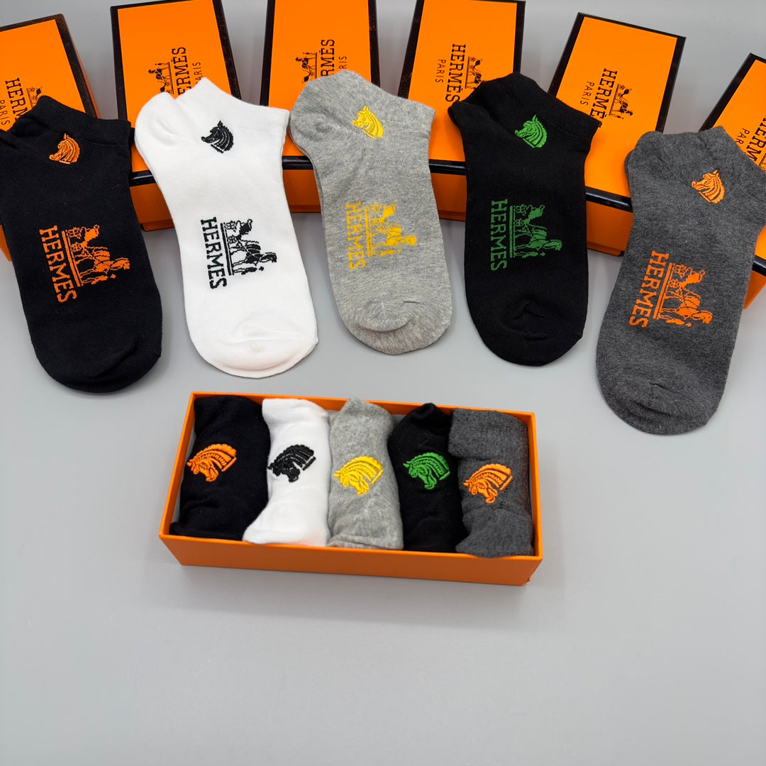Hermès Black White Grey Large H Motif No-Show Socks, image 3