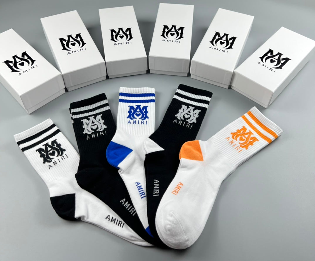 AMIRI Neutral Blue Orange Contrast Toe Crew Socks, image 3