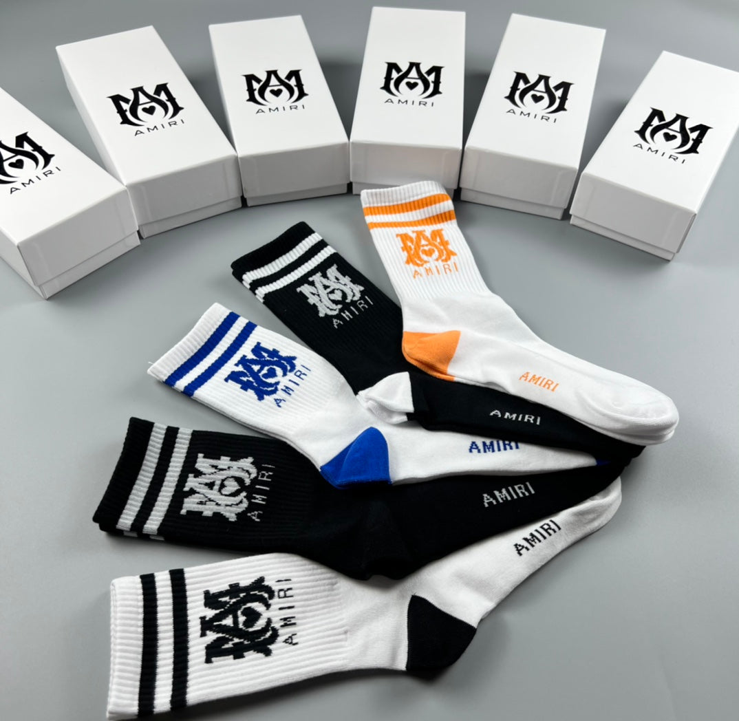 AMIRI Neutral Blue Orange Contrast Toe Crew Socks, image 8