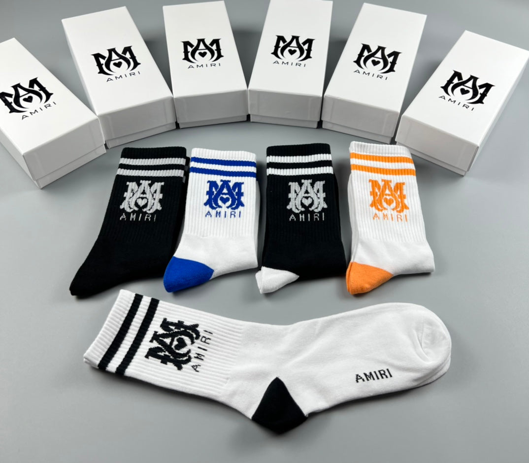 AMIRI Neutral Blue Orange Contrast Toe Crew Socks, image 7