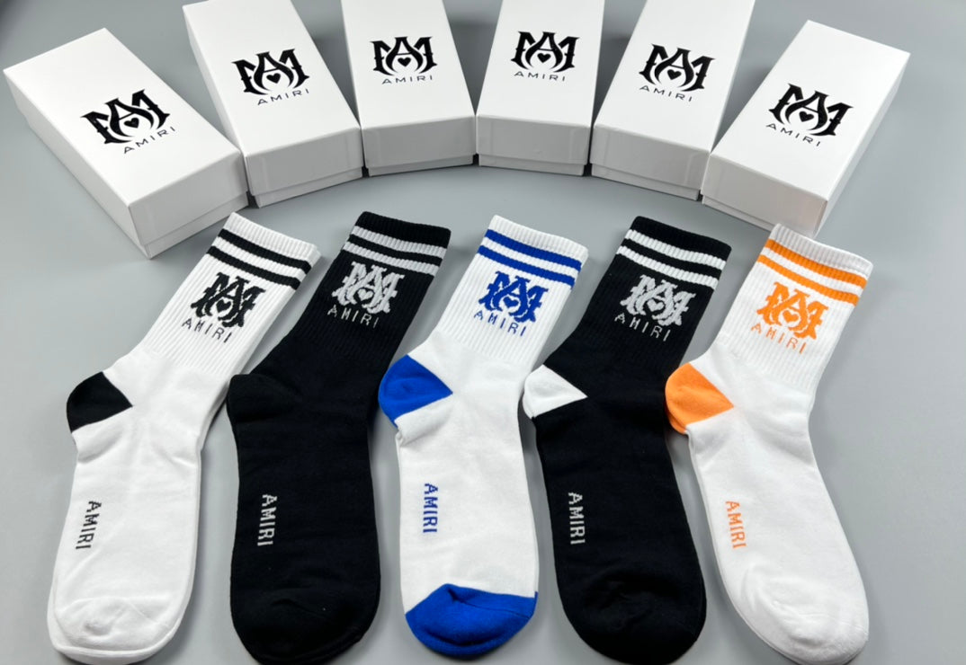AMIRI Neutral Blue Orange Contrast Toe Crew Socks, image 4