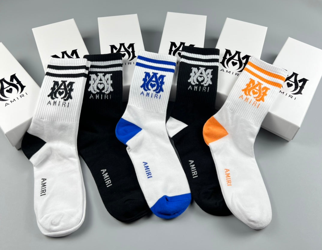 AMIRI Neutral Blue Orange Contrast Toe Crew Socks, image 5