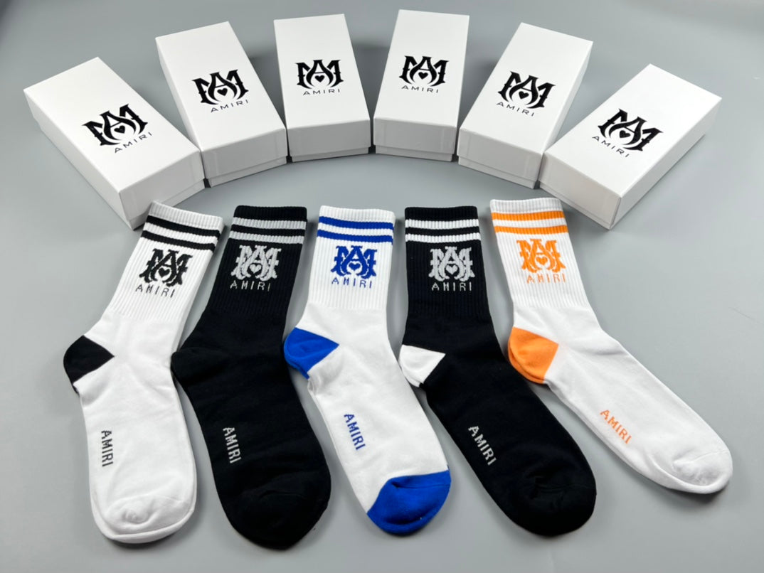 AMIRI Neutral Blue Orange Contrast Toe Crew Socks, image 1