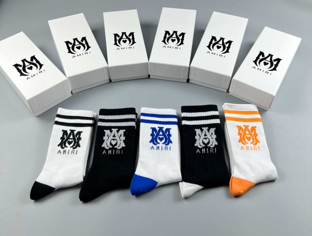 AMIRI Neutral Blue Orange Contrast Toe Crew Socks, image 6