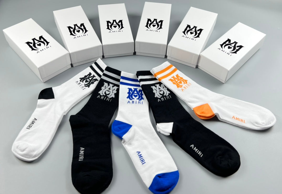 AMIRI Neutral Blue Orange Contrast Toe Crew Socks, image 2