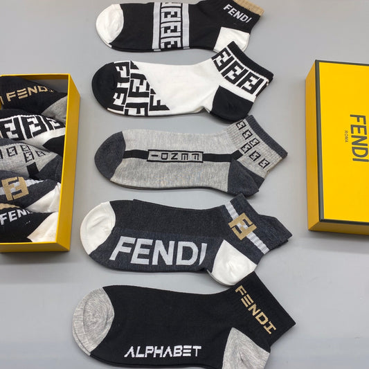 Fendi Grey Black Bold Letter Footbed No-Show Socks, image 1