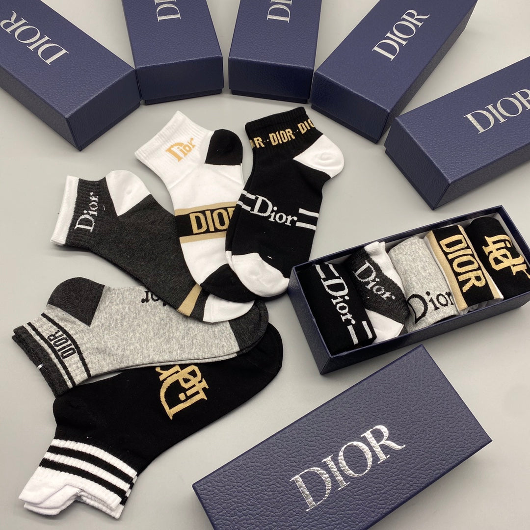 Dior Black White Grey Gold Graphic Mix Ankle Socks, image 6