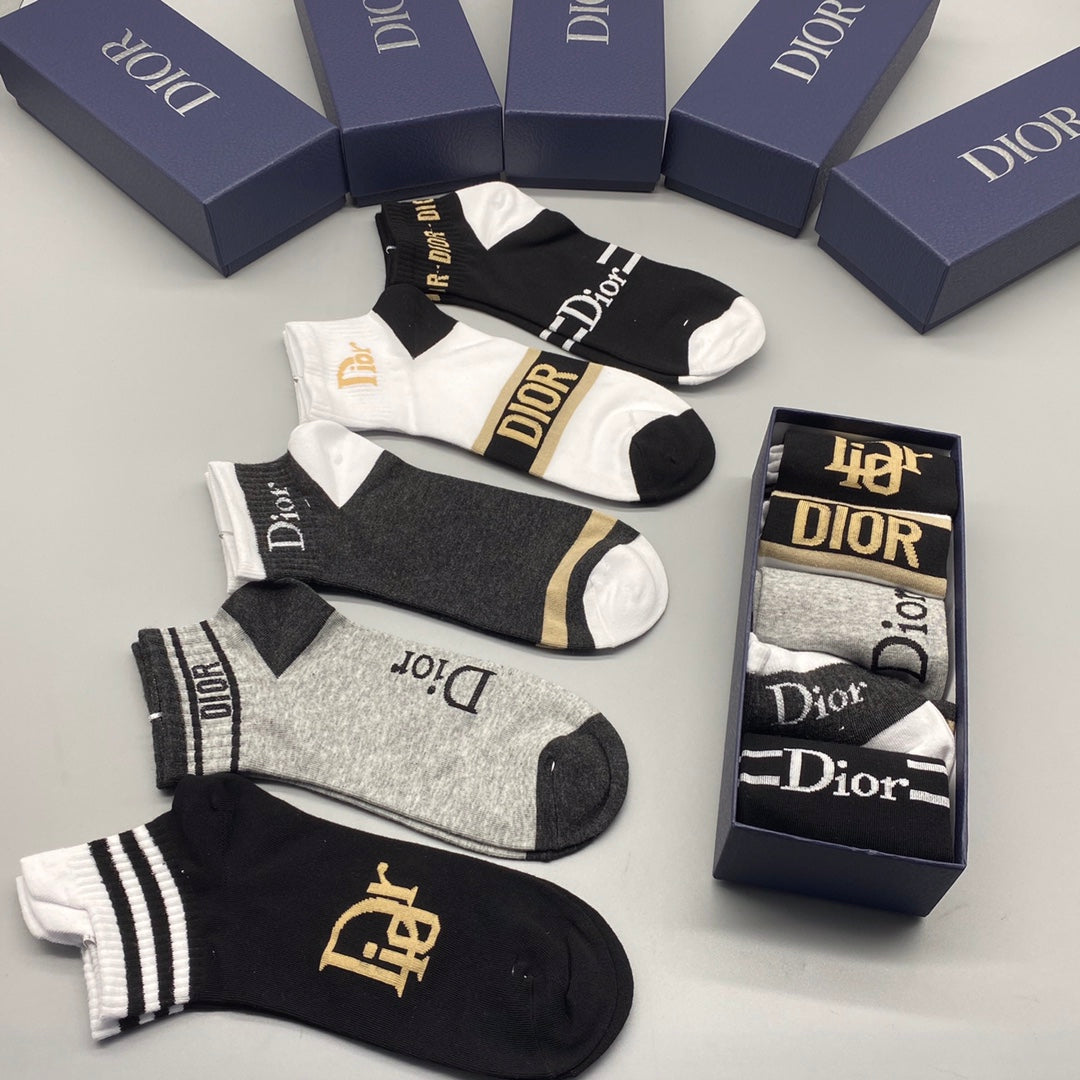 Dior Black White Grey Gold Graphic Mix Ankle Socks, image 1