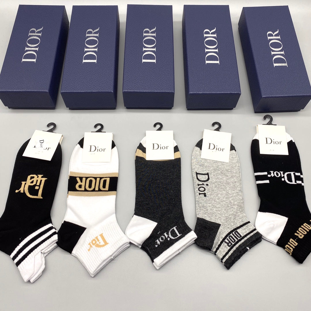 Dior Black White Grey Gold Graphic Mix Ankle Socks, image 8