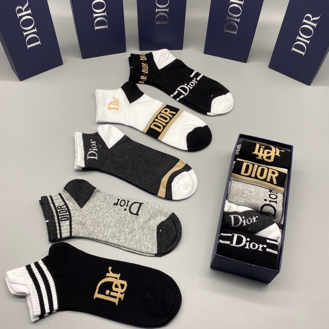 Dior Black White Grey Gold Graphic Mix Ankle Socks, image 2