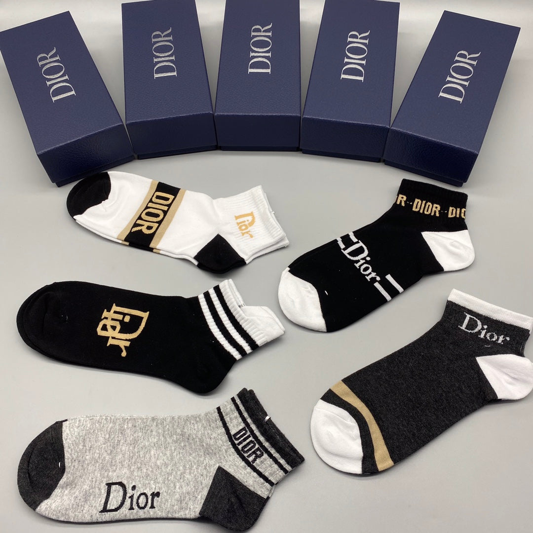 Dior Black White Grey Gold Graphic Mix Ankle Socks, image 4