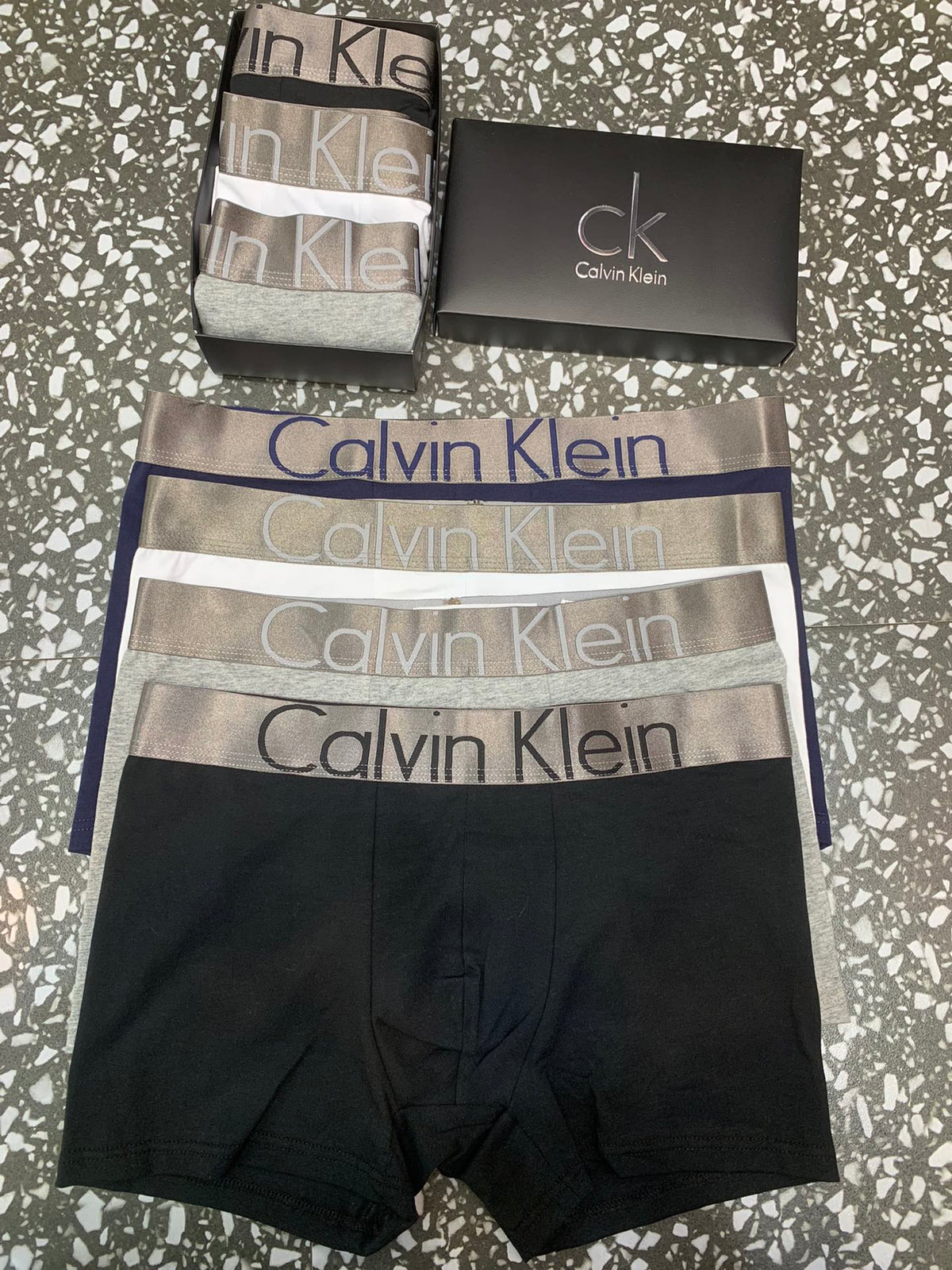 Calvin Klein Black Silver Waistband Layers Boxer Briefs, image 1