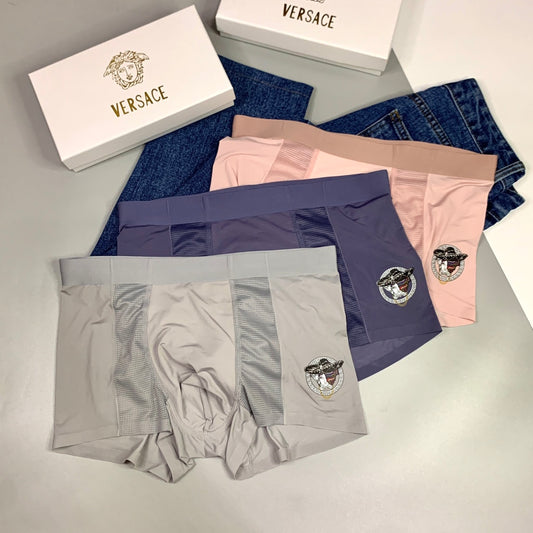 Versace Grey Pink Blue Fine Line Face Boxer Briefs, image 1