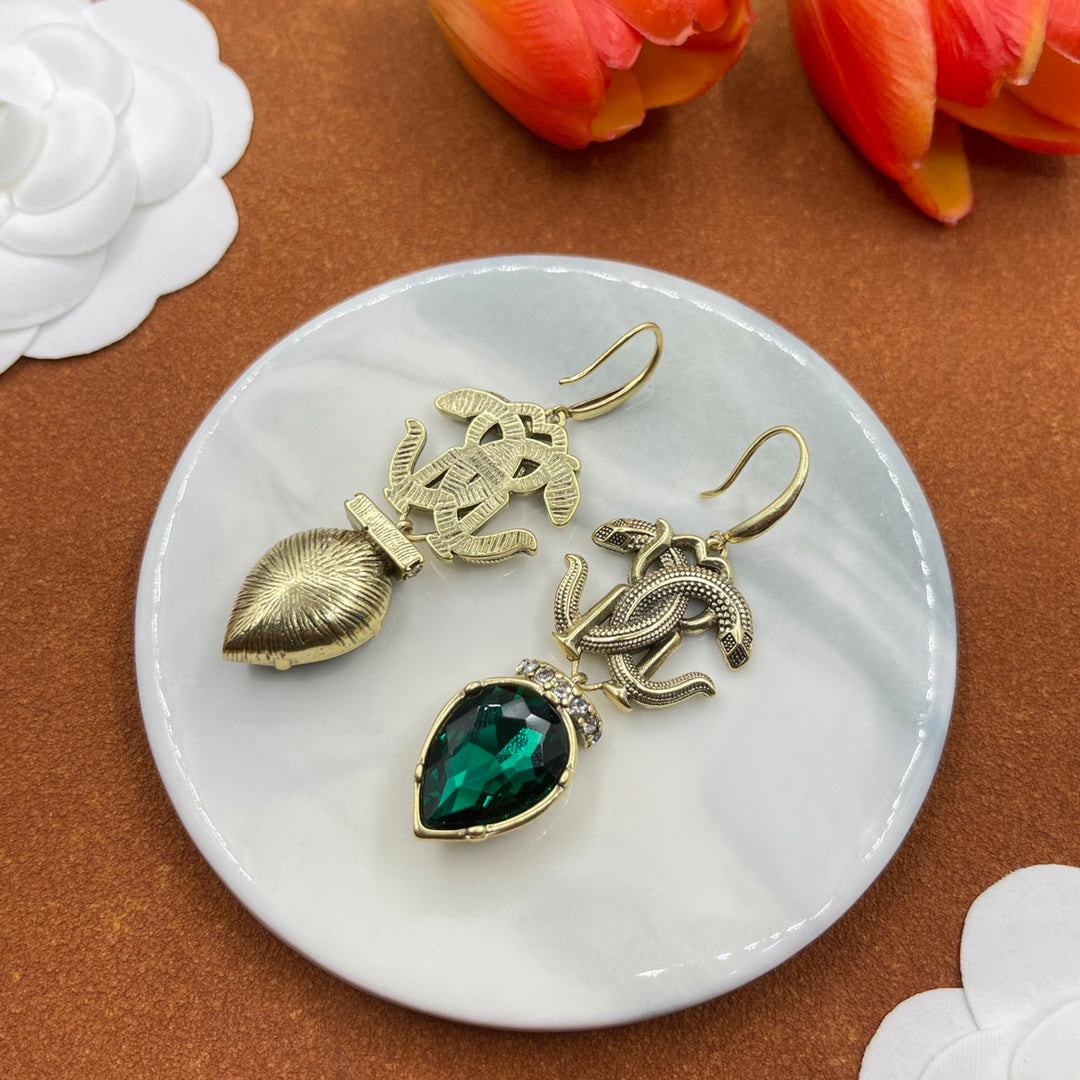 Alexander McQueen Insect Teardrop Crystal earrings in Silver & Green Accent, detail view 26
